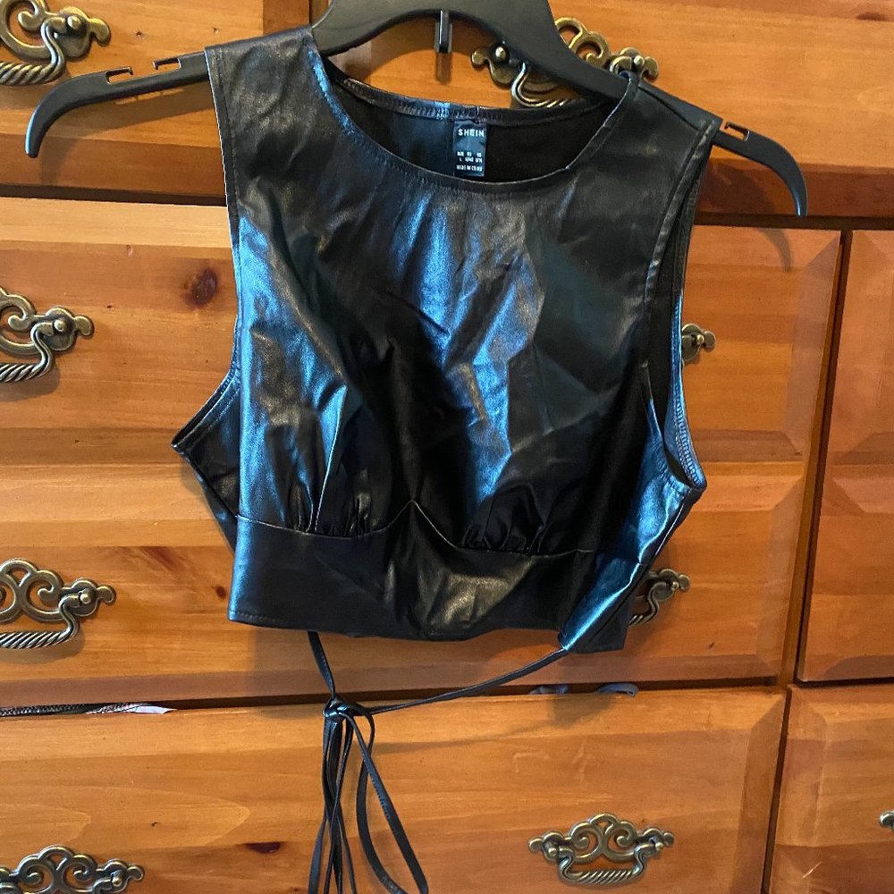 Fake Black Leather Crop Tank Top